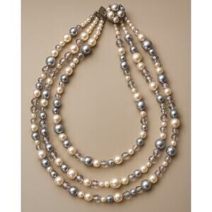 Vtg 1950s Miriam Haskell Multi Strand Glass Gray Pearl Crystal Necklace Unsigned